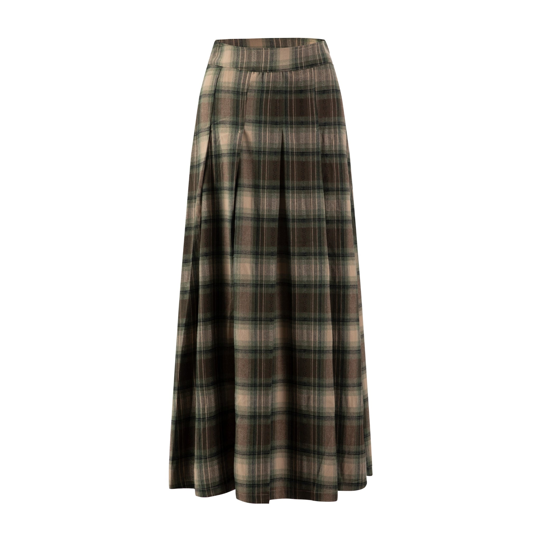 Green Plaid Pleated Skirt