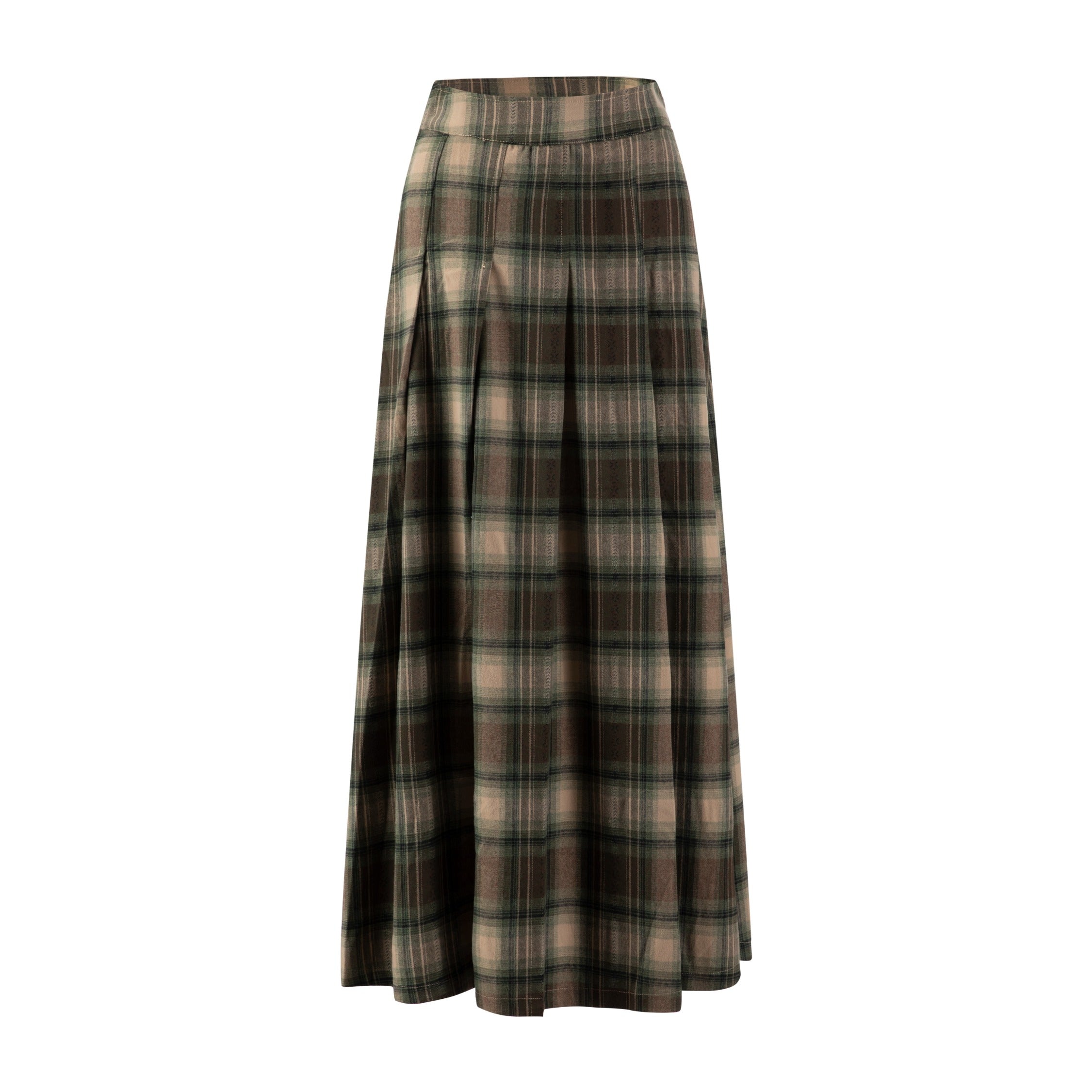 Green Plaid Pleated Skirt