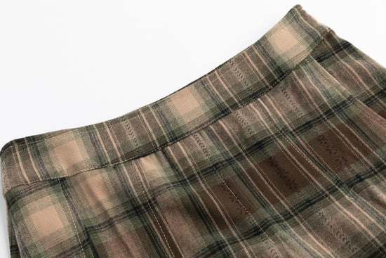 Green Plaid Pleated Skirt