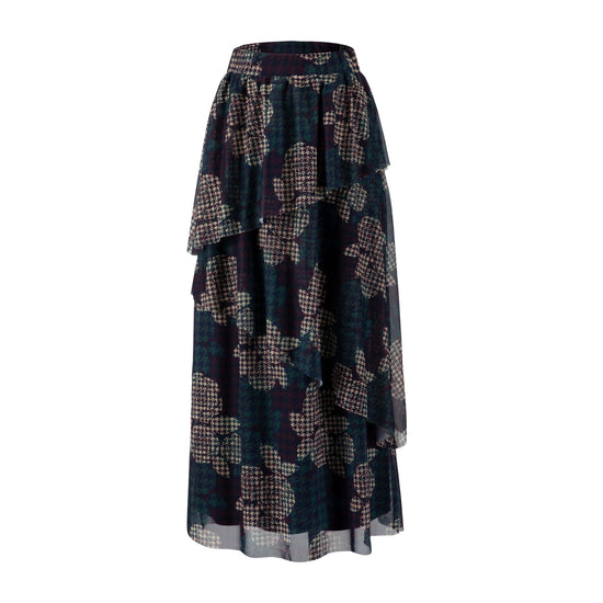Houndstooth Floral Printed Skirt