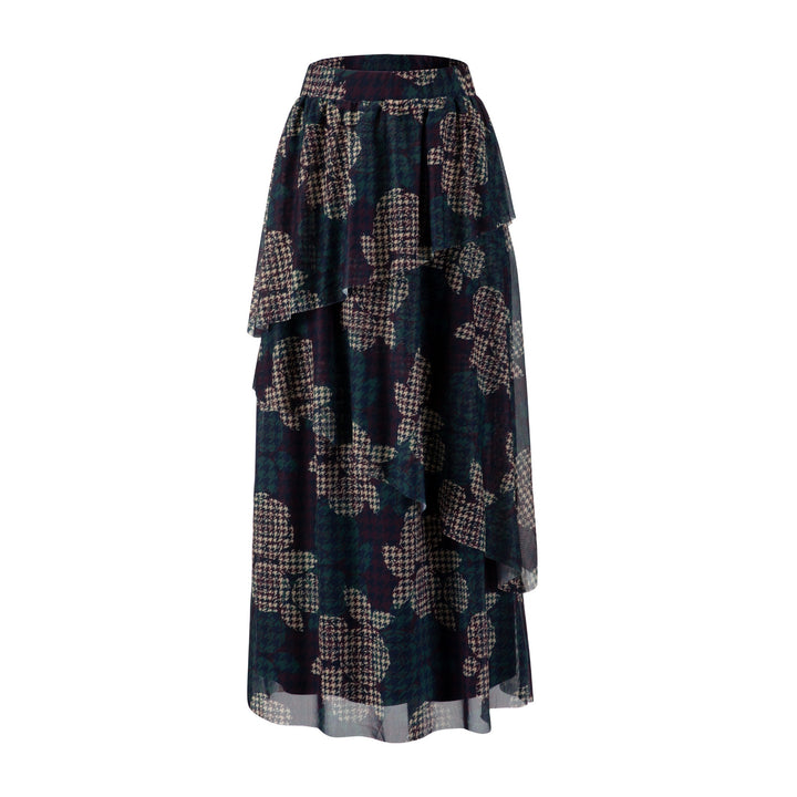 Houndstooth Floral Printed Skirt
