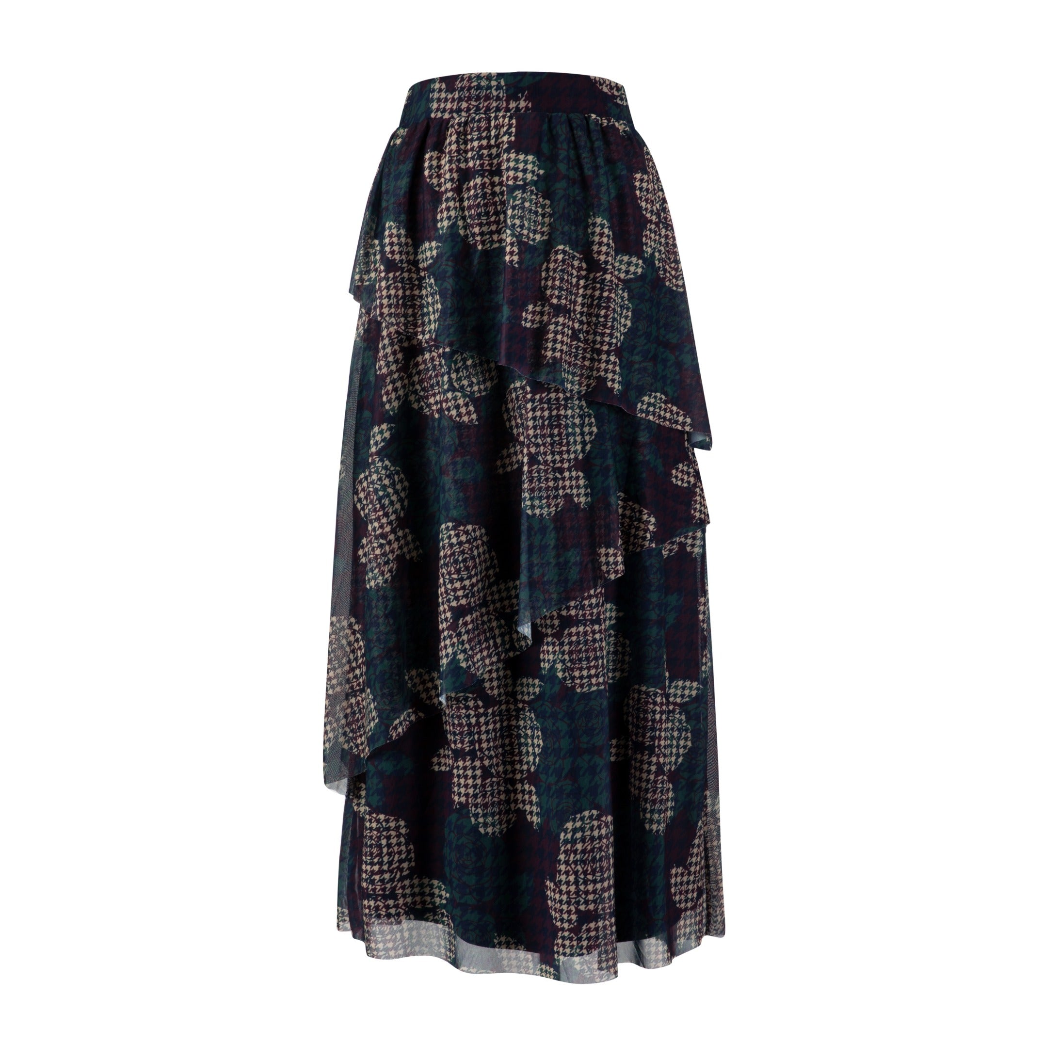 Houndstooth Floral Printed Skirt