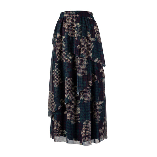 Houndstooth Floral Printed Skirt