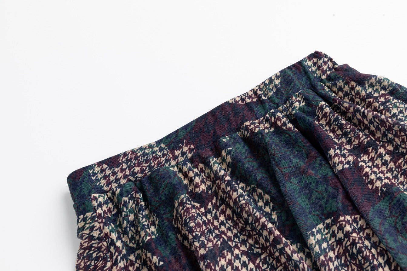 Houndstooth Floral Printed Skirt