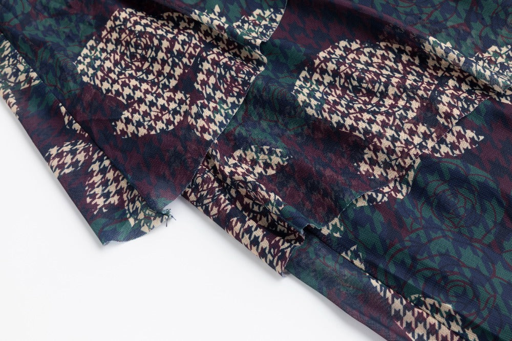 Houndstooth Floral Printed Skirt