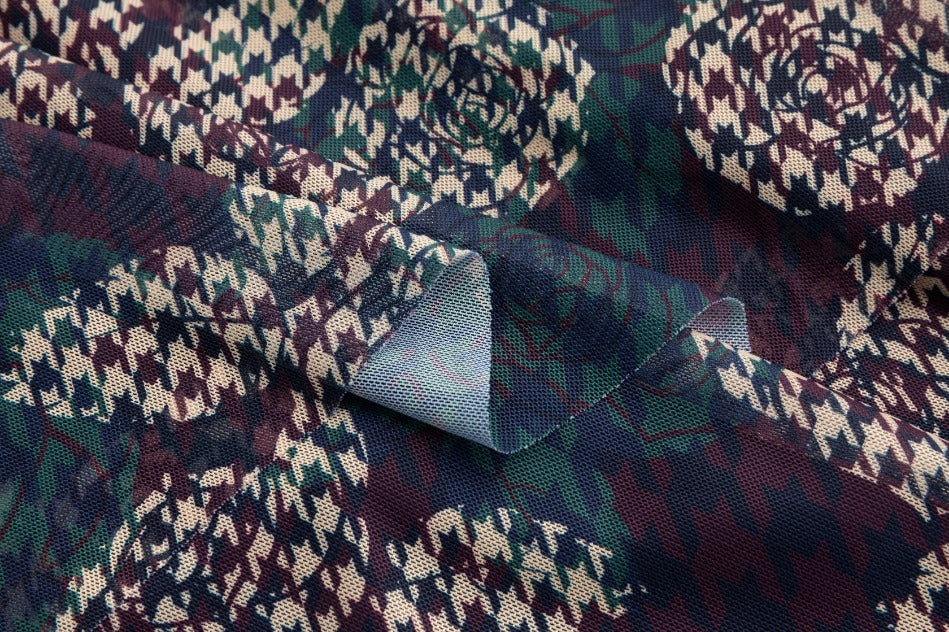 Houndstooth Floral Printed Skirt