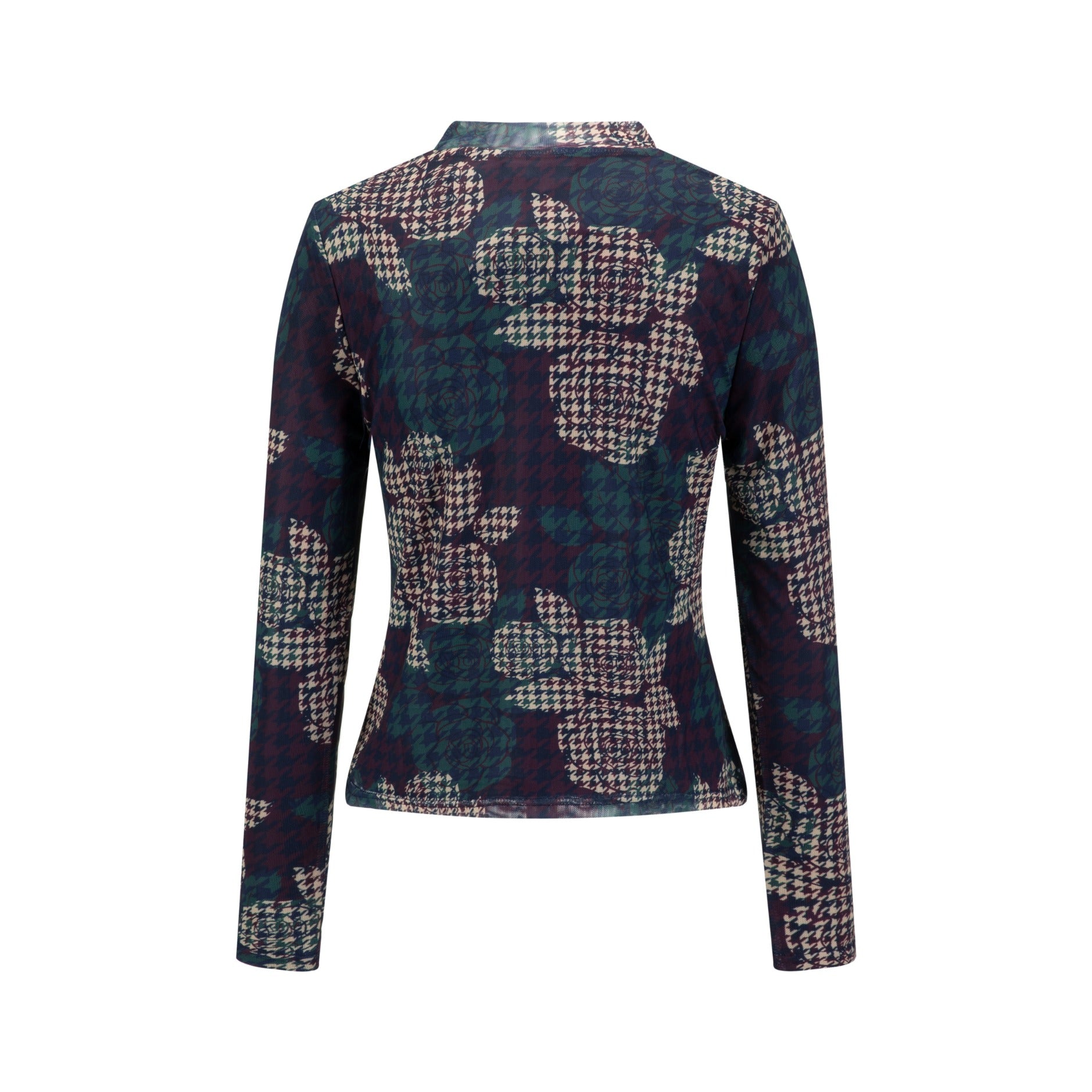 Houndstooth Floral Printed Turtle Neck