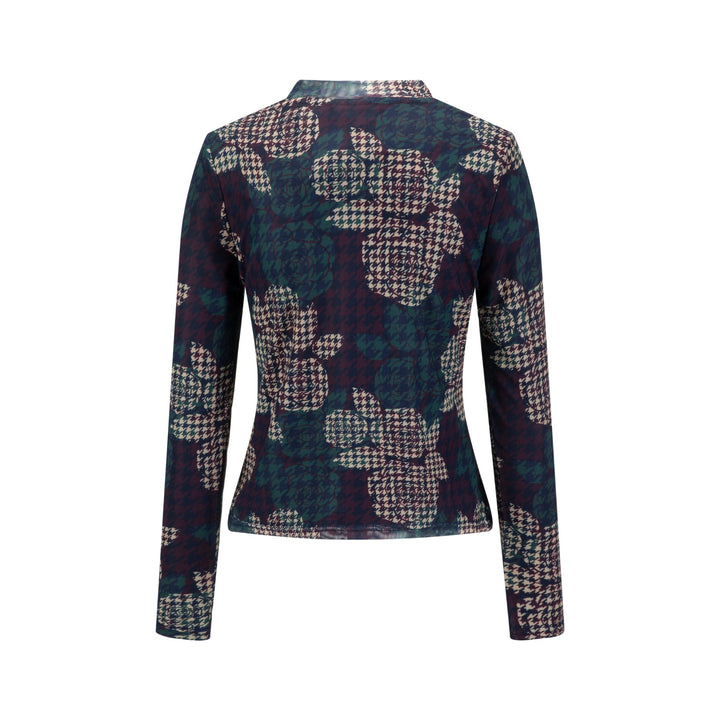 Houndstooth Floral Printed Turtle Neck