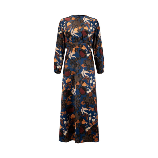 Navy Multicolored Silk Dress