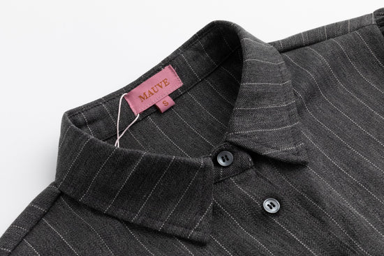 Grey Pin Stripe Button Down Overlay Dress