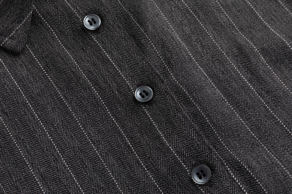 Grey Pin Stripe Button Down Overlay Dress