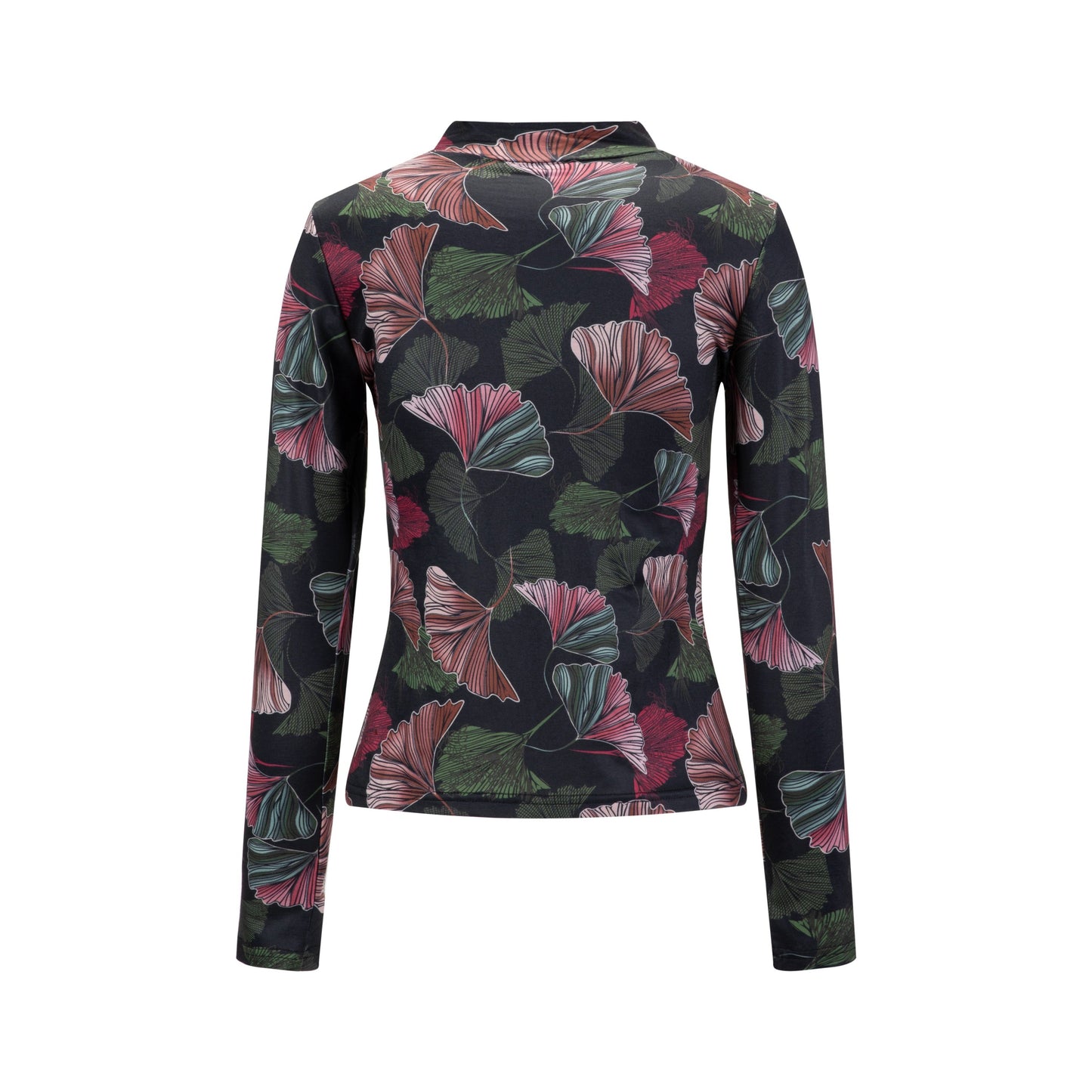 Black Floral Printed Mock Neck Top