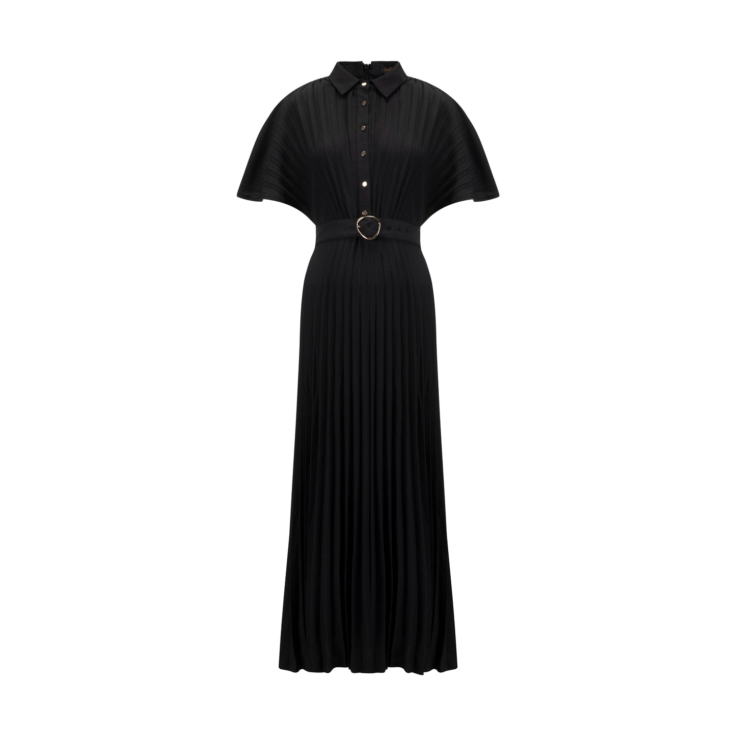Black Pleated Belted Dress