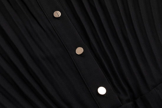 Black Pleated Belted Dress