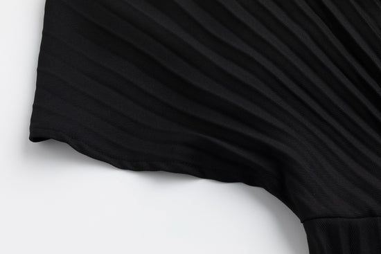 Black Pleated Belted Dress