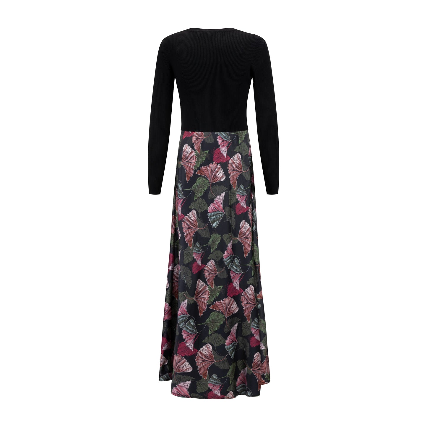 Floral Printed Silk Jumper With Black Knit Top