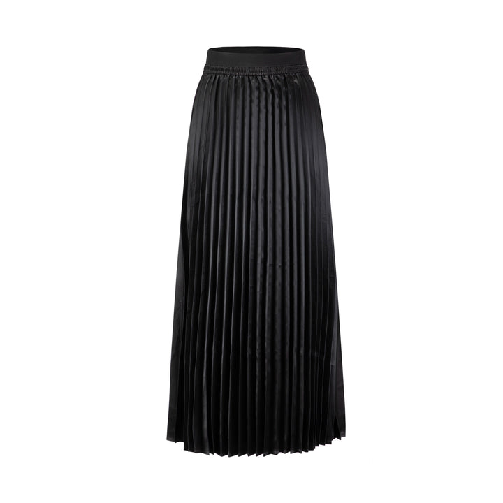 Black Satin Thin Pleated Skirt