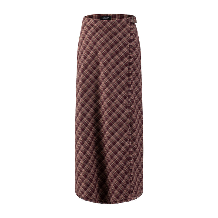 Burgundy Plaid Wrap Skirt