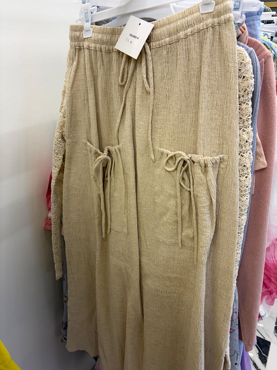 Tan Linen Skirt - W/ Pockets
