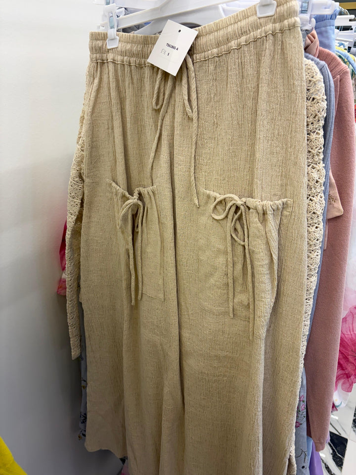 Tan Linen Skirt - W/ Pockets
