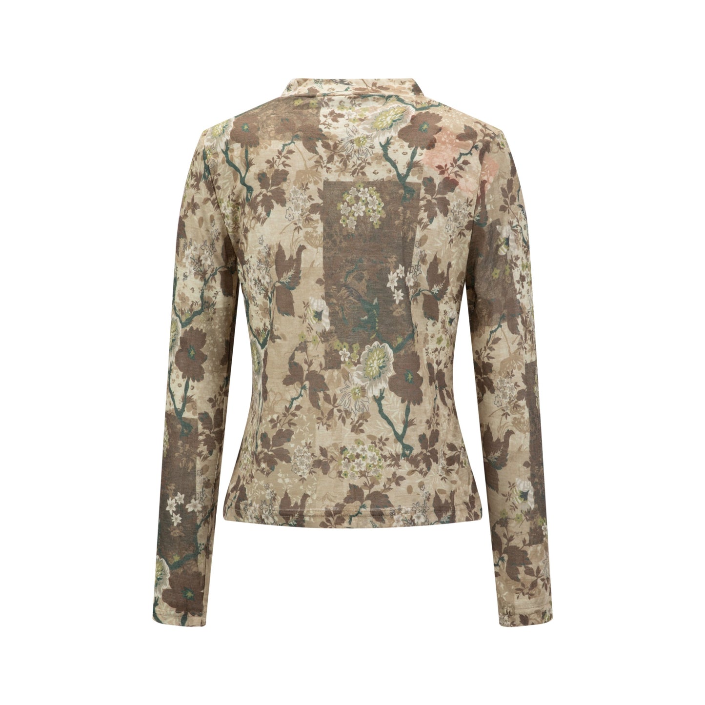 Brown Printed Mock Neck