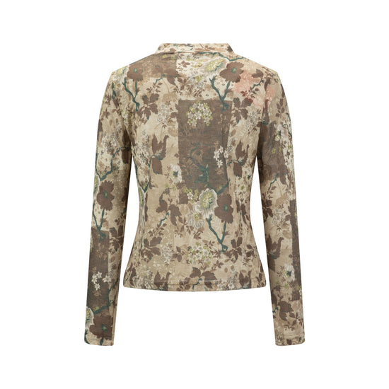 Brown Printed Mock Neck