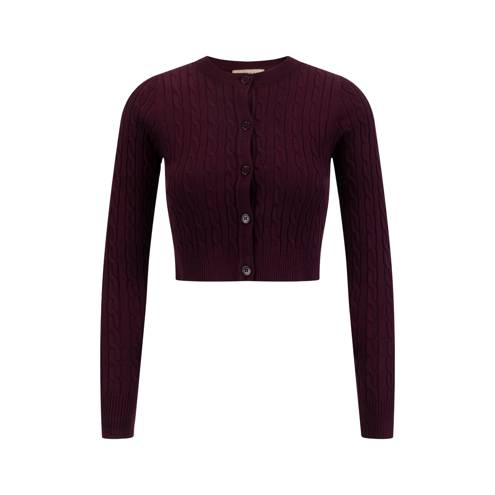 Cable Knit Cardigan - Burgundy
