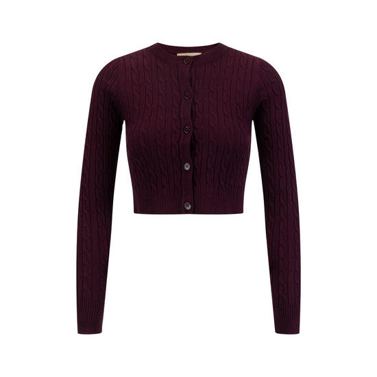 Cable Knit Cardigan - Burgundy