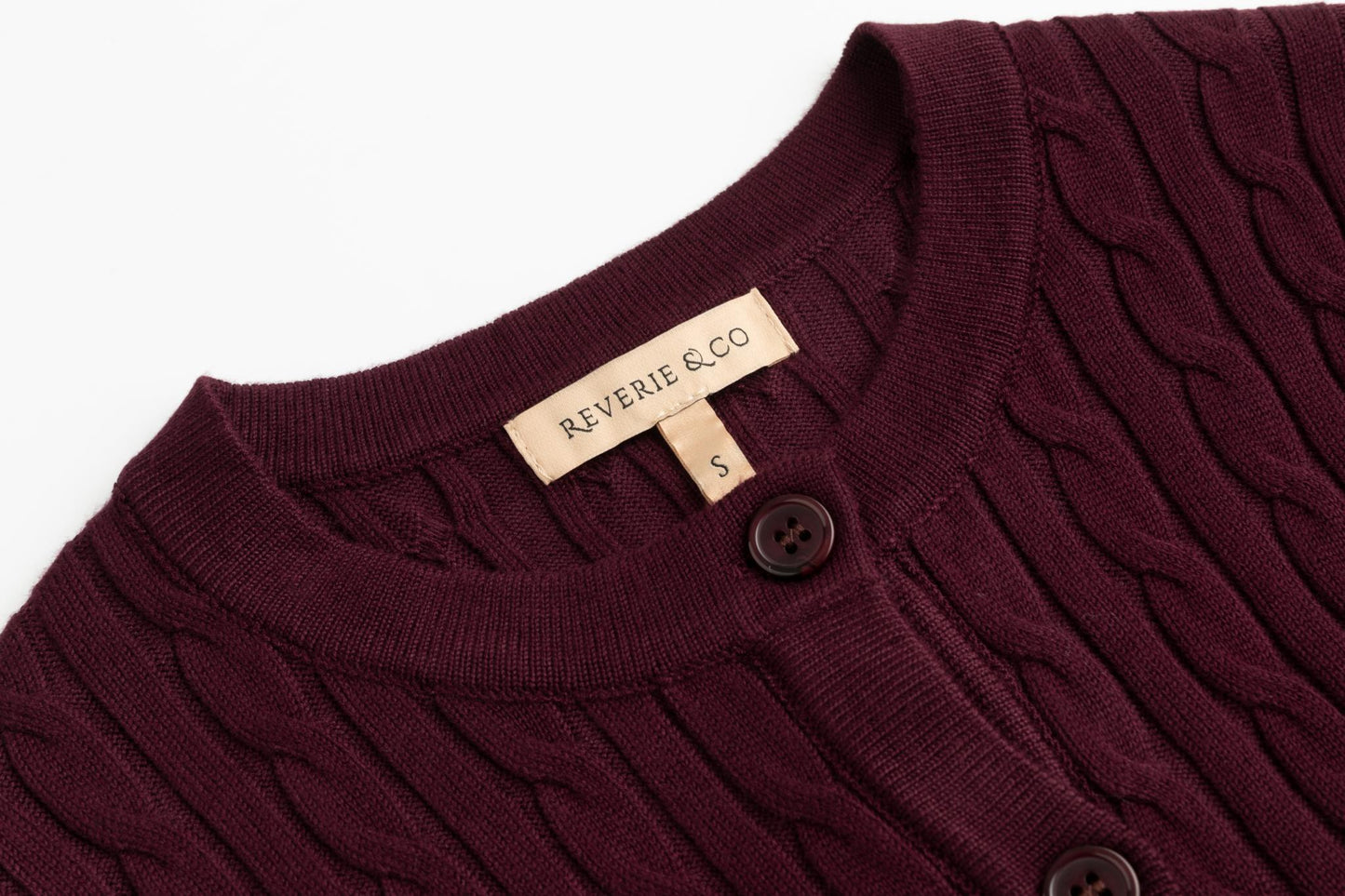 Cable Knit Cardigan - Burgundy