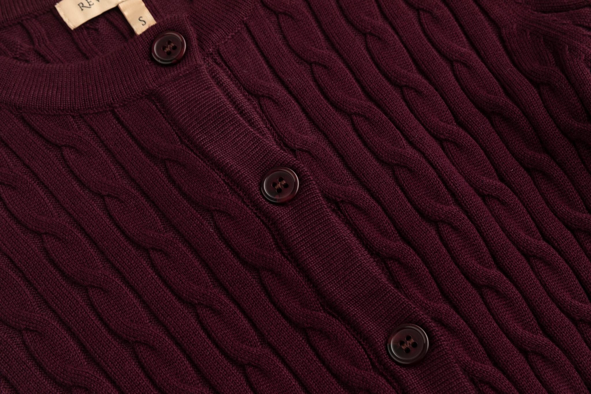 Cable Knit Cardigan - Burgundy