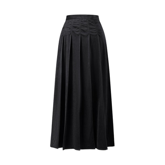 Corduroy Box Pleated Skirt - Long - Black