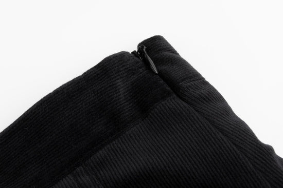 Corduroy Box Pleated Skirt - Long - Black