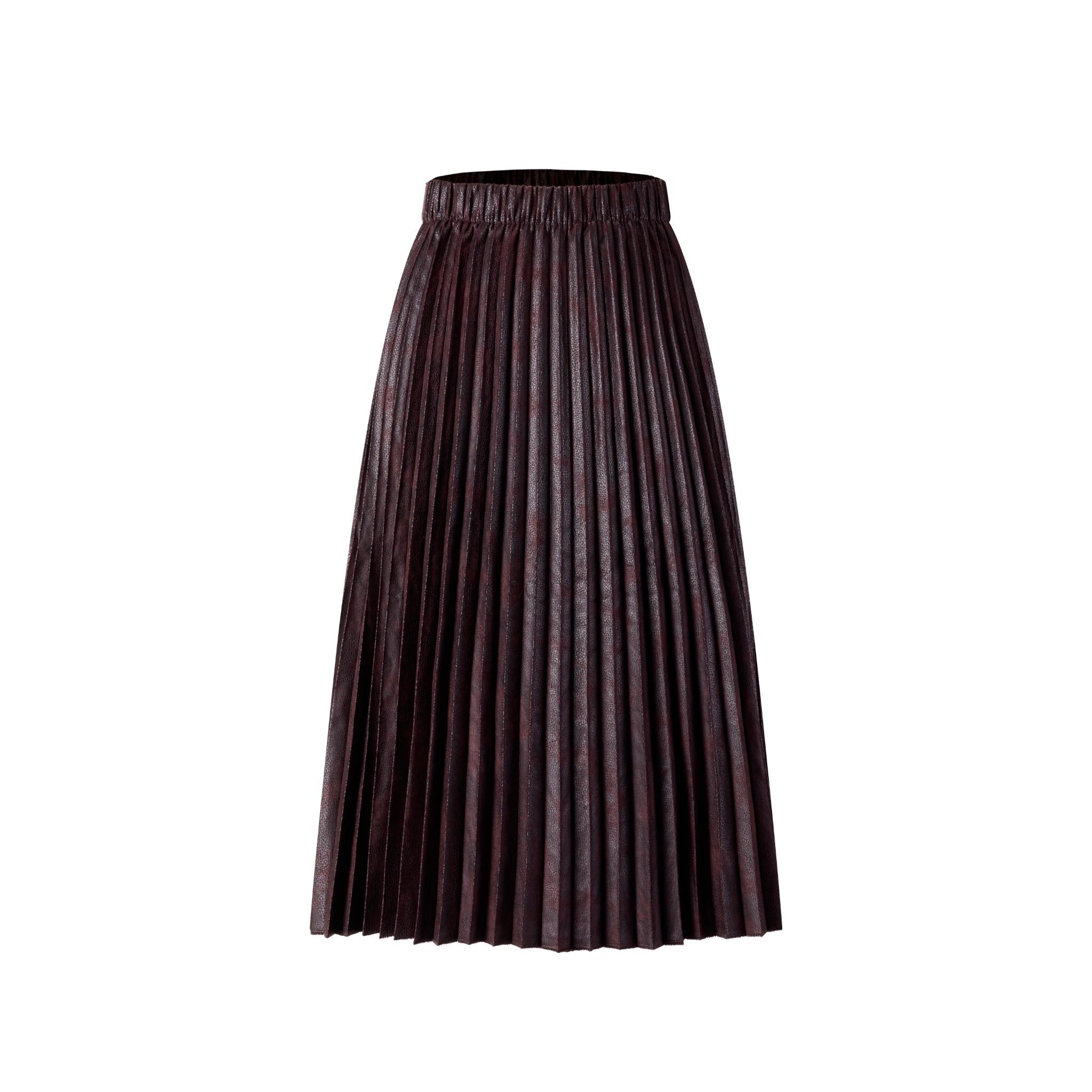 Messy Pleated Skirt - Brown