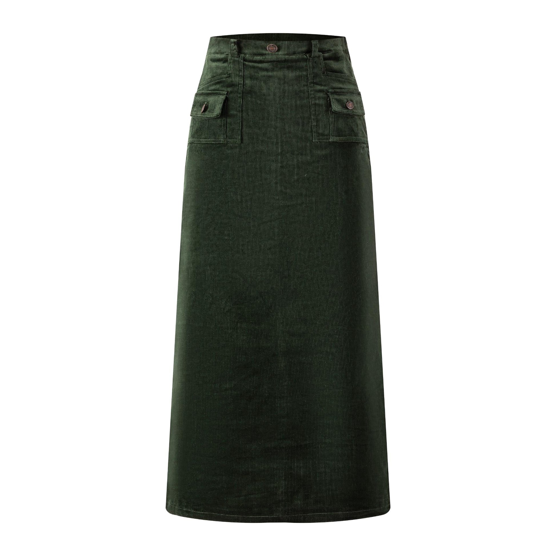Corduroy Straight Skirt - Hunter Green