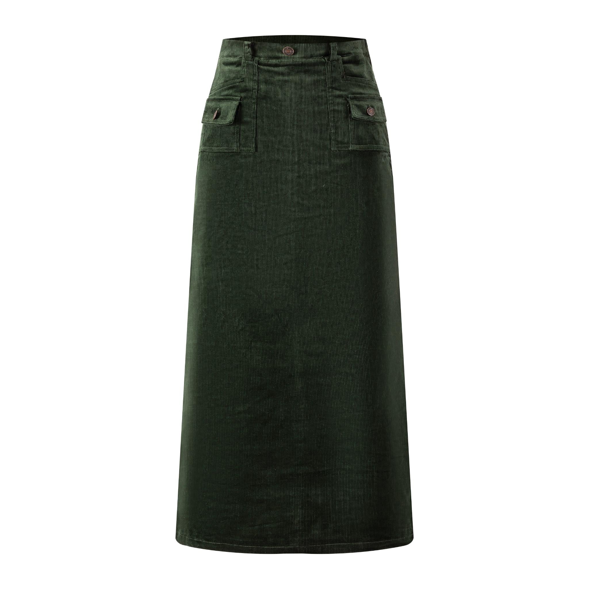 Corduroy Straight Skirt - Hunter Green