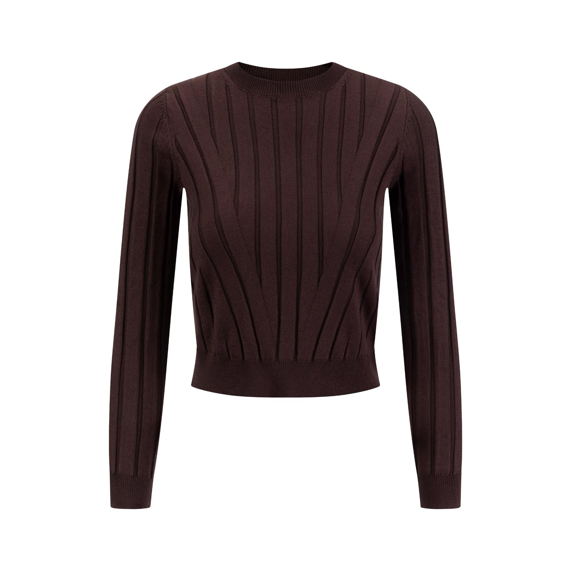 Wide Ribbed Knit Top - Brown