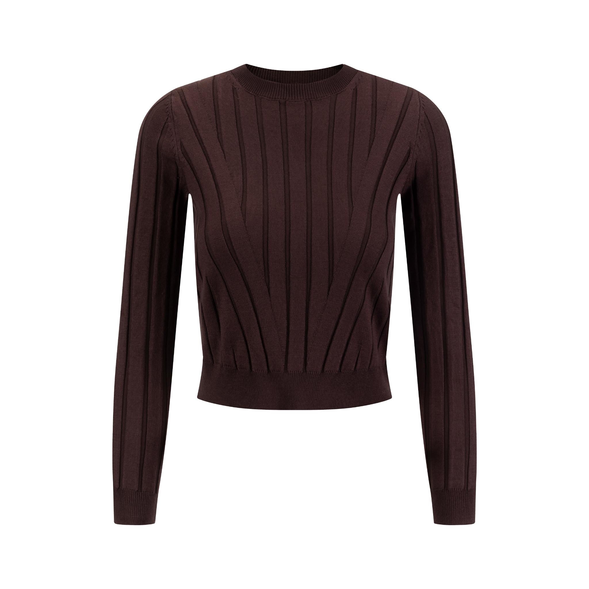 Wide Ribbed Knit Top - Brown