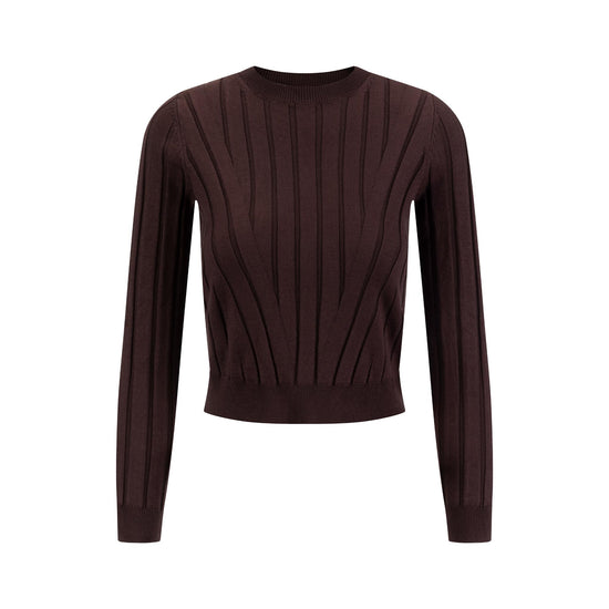 Wide Ribbed Knit Top - Brown
