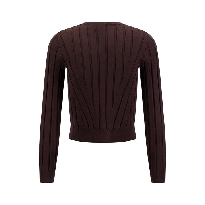 Wide Ribbed Knit Top - Brown