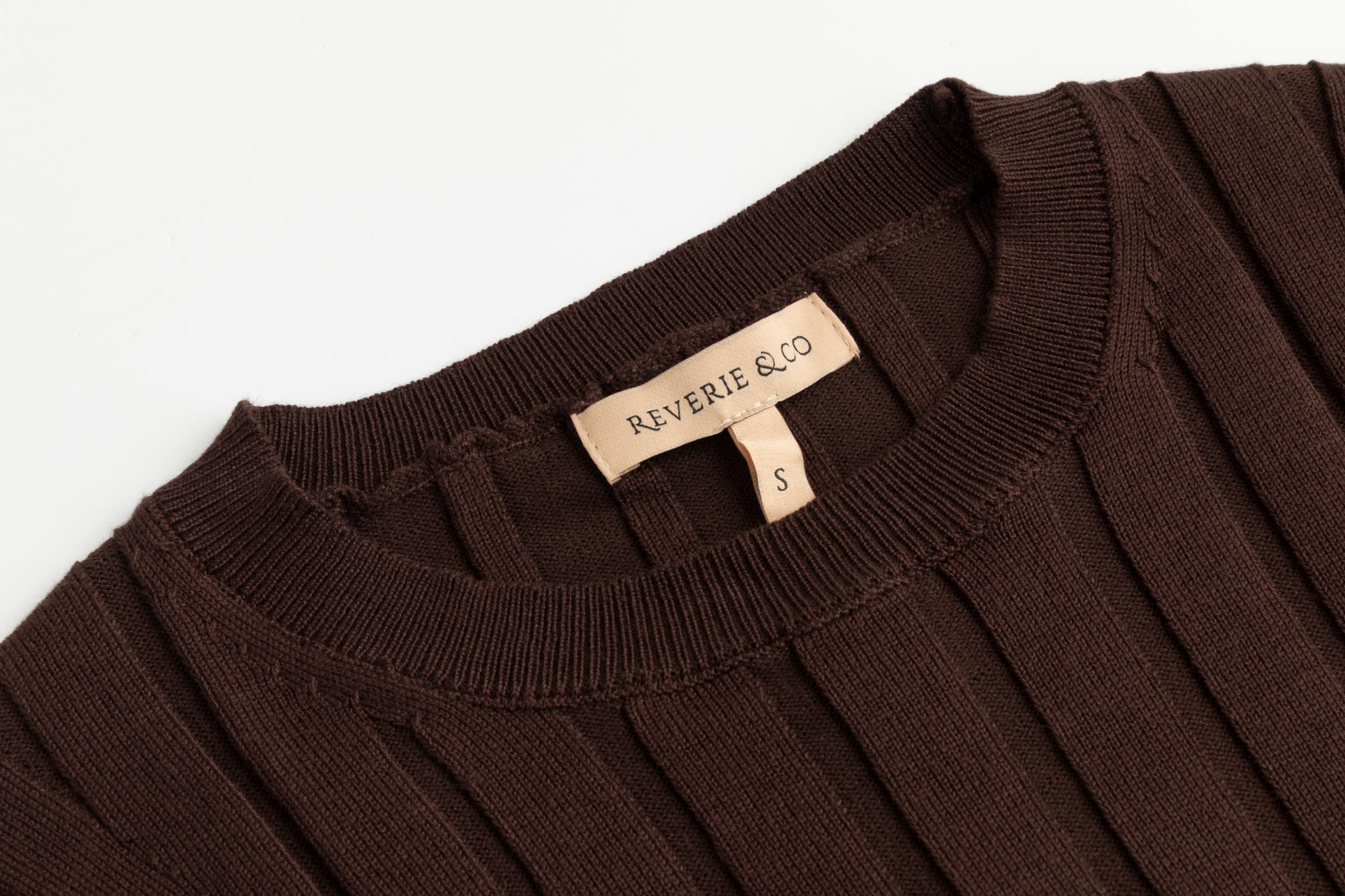 Wide Ribbed Knit Top - Brown