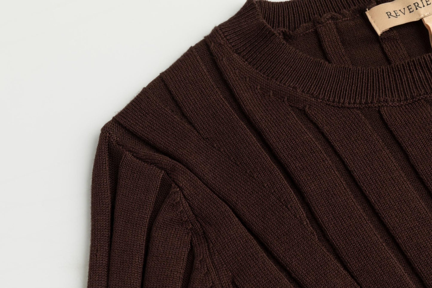 Wide Ribbed Knit Top - Brown