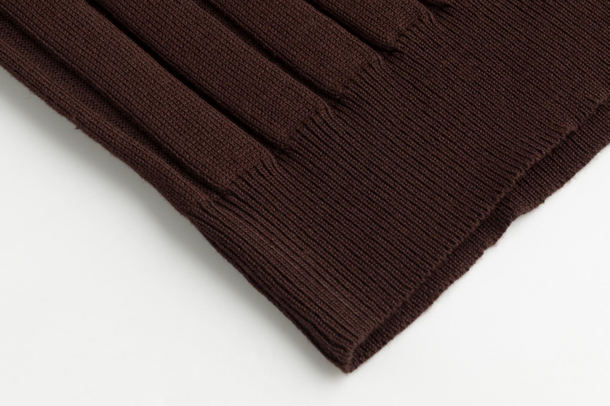 Wide Ribbed Knit Top - Brown