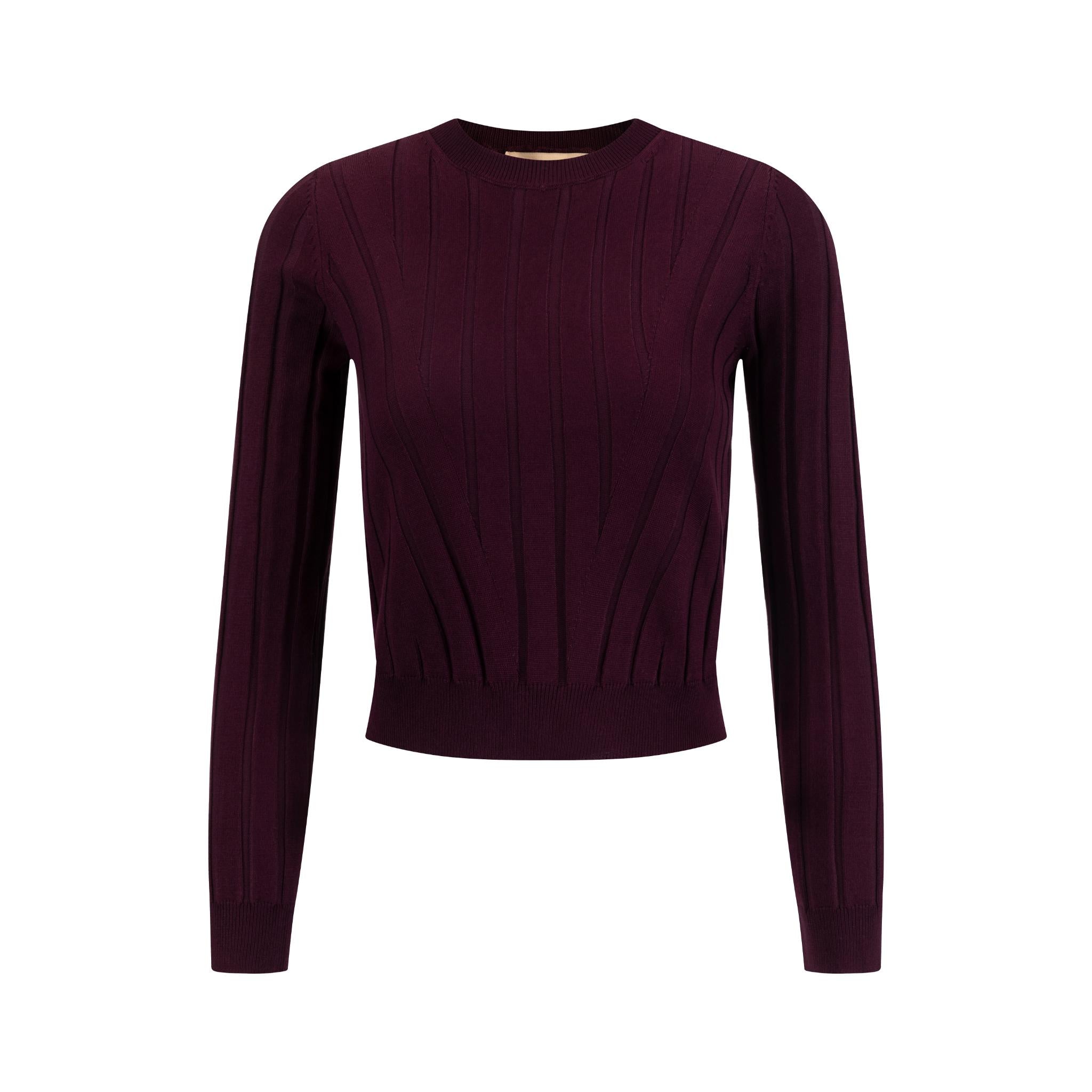 Wide Ribbed Knit Top - Burgundy