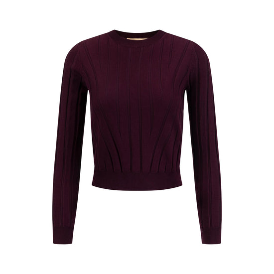 Wide Ribbed Knit Top - Burgundy