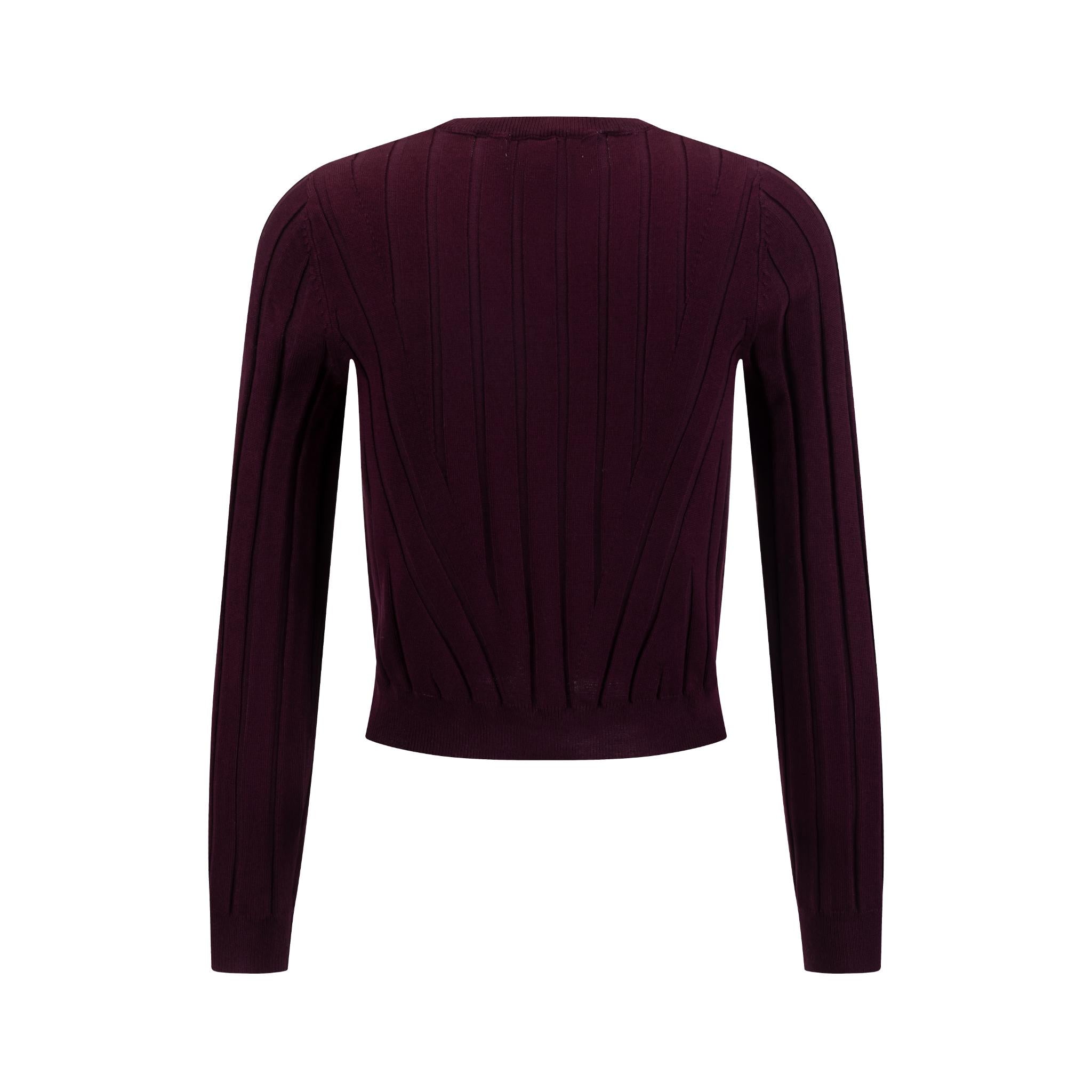 Wide Ribbed Knit Top - Burgundy