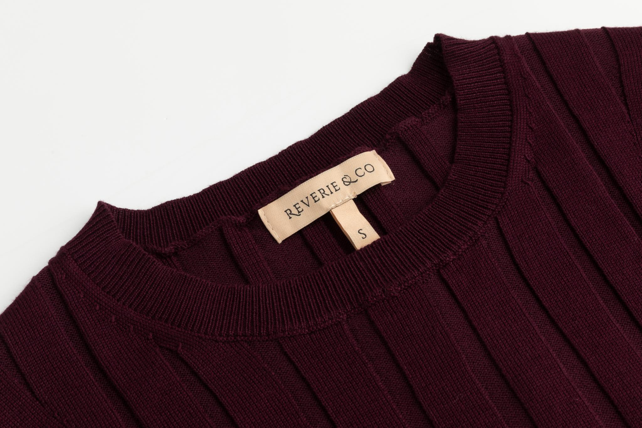 Wide Ribbed Knit Top - Burgundy