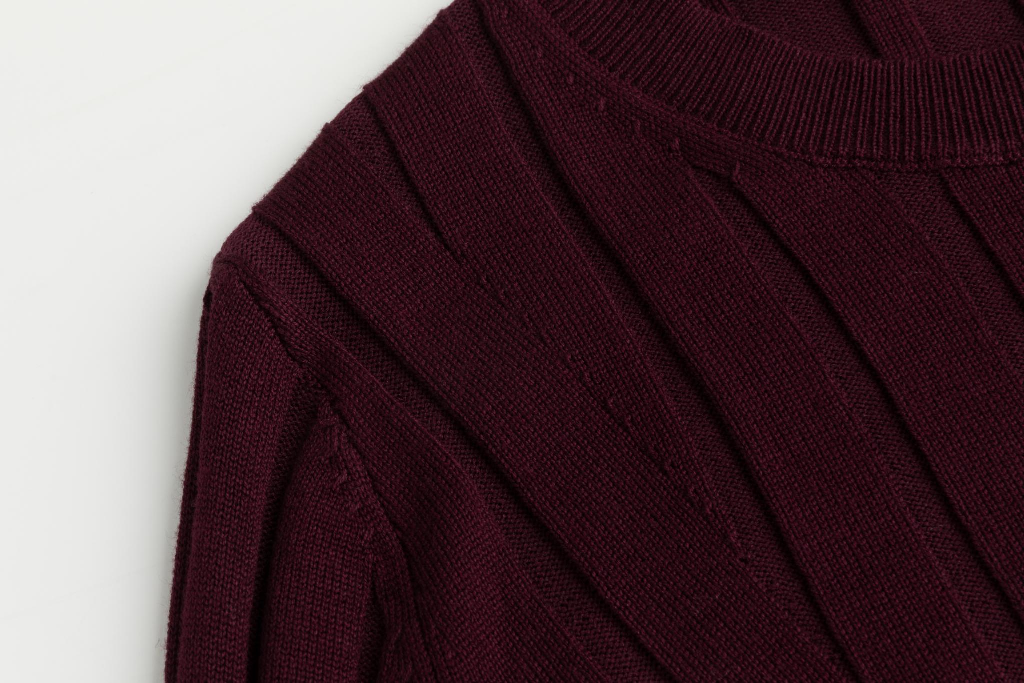 Wide Ribbed Knit Top - Burgundy