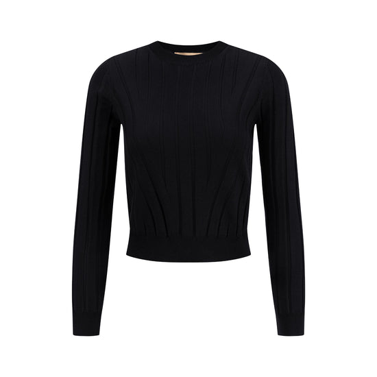 Wide Ribbed Knit Sweater - Black