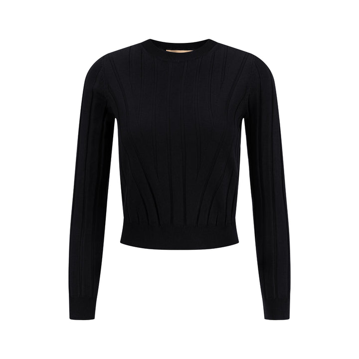Wide Ribbed Knit Sweater - Black