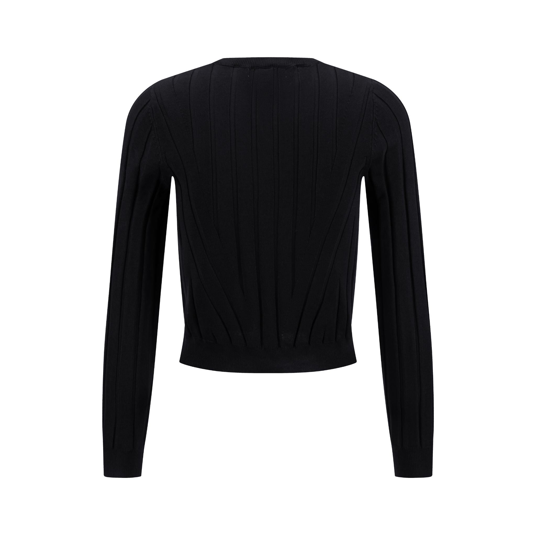 Wide Ribbed Knit Sweater - Black